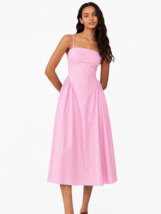 Maeve Dresses & Skirts - Maeve Anthropologie Pink Stripe Fitted A-Line Midi Dress Size M
